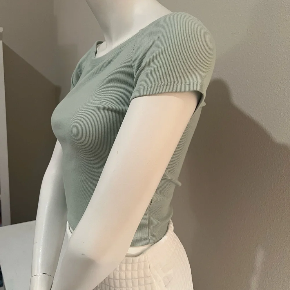 Mint Green Ribbed Off-Shoulder Top - Picture 3 of 5